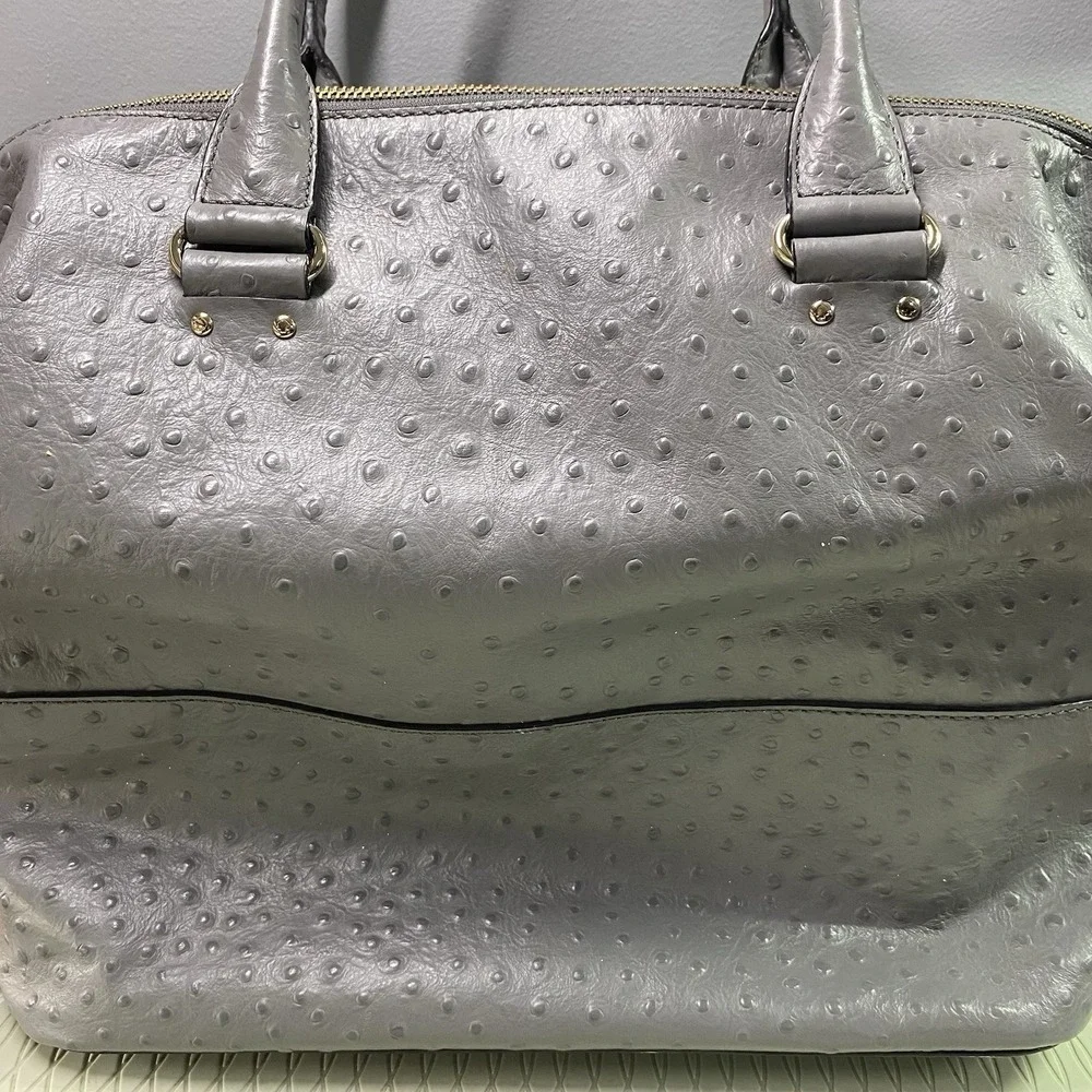 Kate Spade Blaine Windsor Large Gray Ostrich Embossed Leather Satchel Bag‎